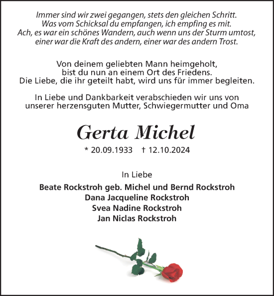 Traueranzeige von Gerta Michel von Butzbacher Zeitung