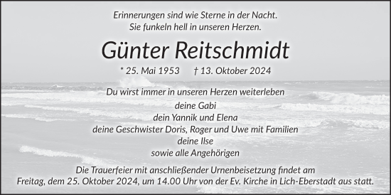 Traueranzeige von Günter Reitschmidt von Giessener Allgemeine, Alsfelder Allgemeine