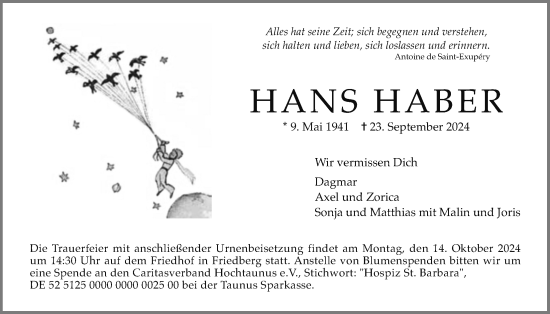Traueranzeige von Hans Haber von Wetterauer Zeitung