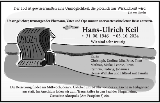 Traueranzeige von Hans-Ulrich Keil von Giessener Allgemeine, Alsfelder Allgemeine, Giessener Anzeiger