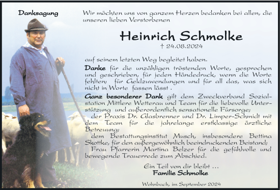 Traueranzeige von Heinrich Schmolke von Wetterauer Zeitung