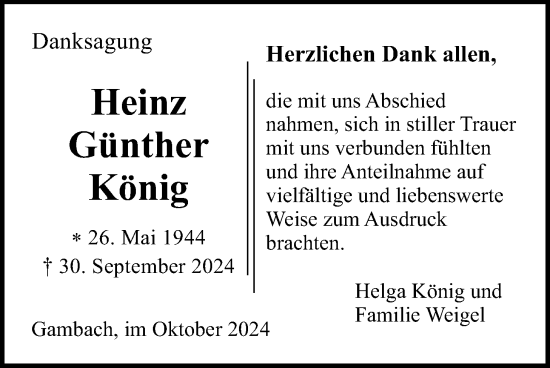 Traueranzeige von Heinz Günther König von Butzbacher Zeitung