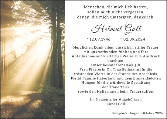 Traueranzeige von Helmut Goll von Licher Wochenblatt