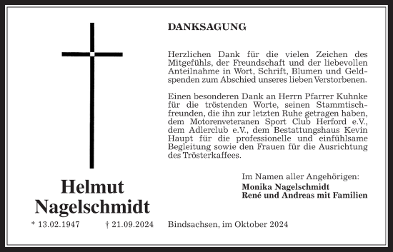 Traueranzeige von Helmut Nagelschmidt von Kreis-Anzeiger