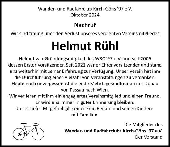 Traueranzeige von Helmut Rühl von Butzbacher Zeitung