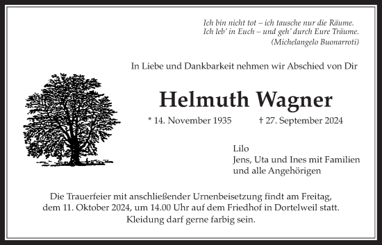 Traueranzeige von Helmuth Wagner von Bad Vilbel/Karben
