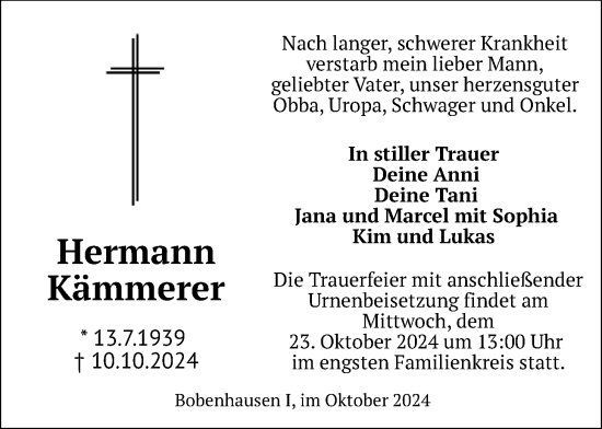 Traueranzeige von Hermann Kämmerer von Kreis-Anzeiger