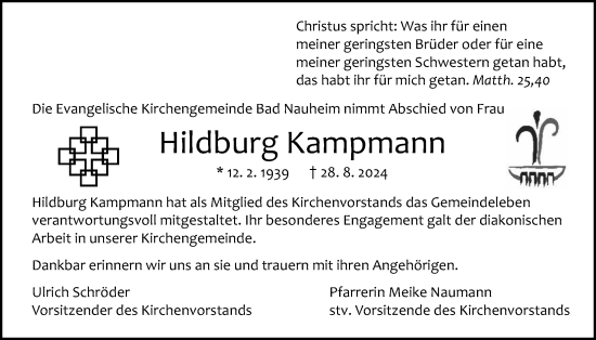Traueranzeige von Hildburg Kampmann von Wetterauer Zeitung