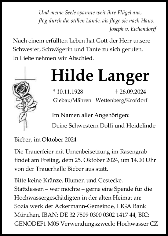 Traueranzeige von Hilde Langer von Giessener Allgemeine, Alsfelder Allgemeine