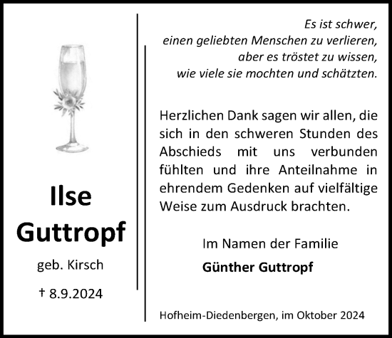 Traueranzeige von Ilse Guttropf 