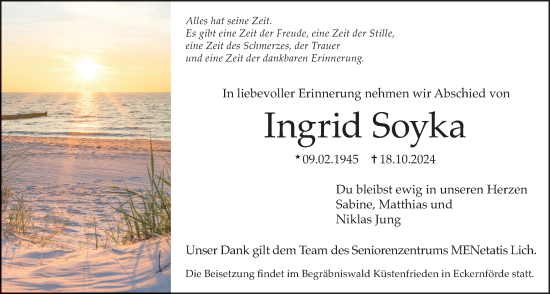 Traueranzeige von Ingrid Soyka von Licher Wochenblatt
