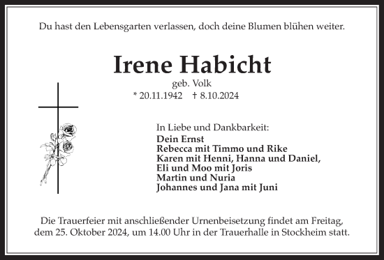 Traueranzeige von Irene Habicht von Kreis-Anzeiger