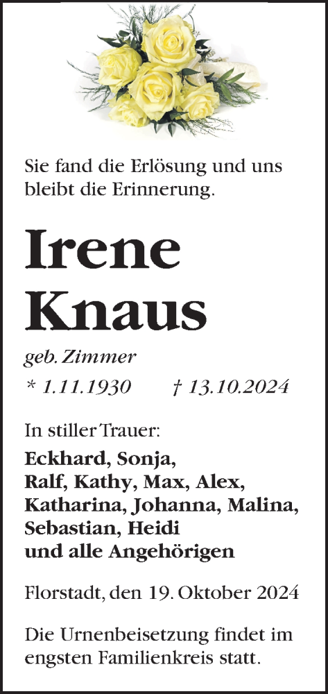 Traueranzeige von Irene Knaus von Wetterauer Zeitung