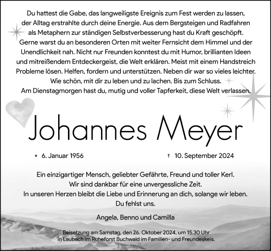 Traueranzeige von Johannes Meyer von Oberhessische Zeitung