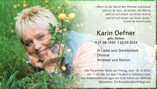 Traueranzeige von Karin Oefner von Lauterbacher Anzeiger