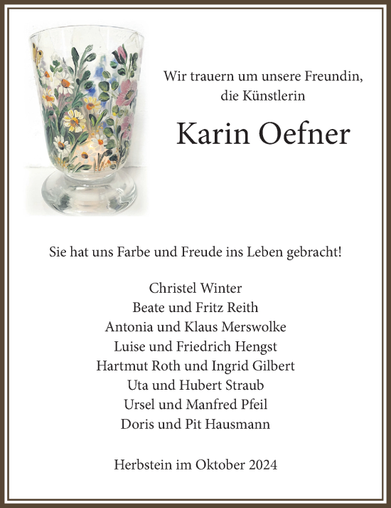 Traueranzeige von Karin Oefner von Lauterbacher Anzeiger