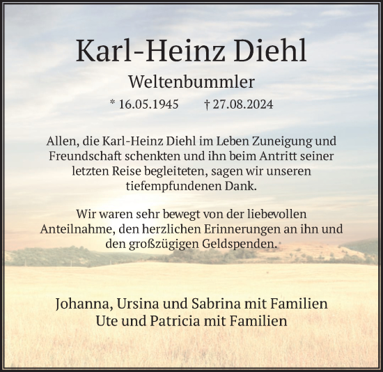Traueranzeige von Karl-Heinz Diehl von Wetterauer Zeitung, Bad Vilbel/Karben