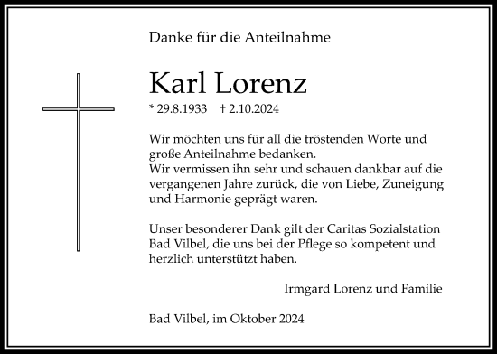 Traueranzeige von Karl Lorenz von Bad Vilbel/Karben