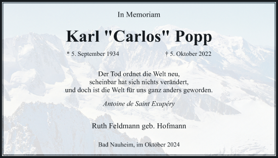 Traueranzeige von Karl Popp von Wetterauer Zeitung