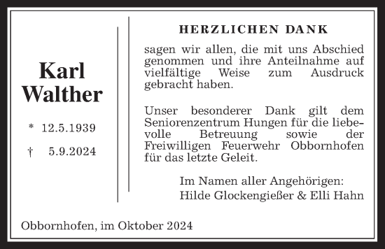 Traueranzeige von Karl Walther von Licher Wochenblatt