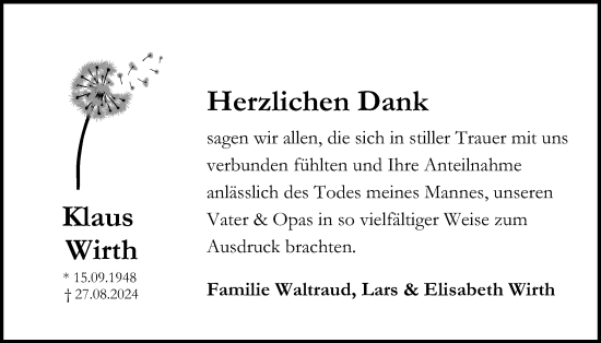 Traueranzeige von Klaus Wirth von Lauterbacher Anzeiger