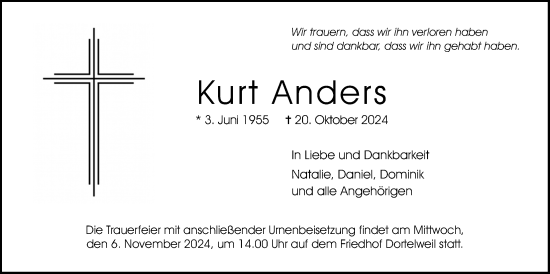 Traueranzeige von Kurt Anders von Bad Vilbel/Karben