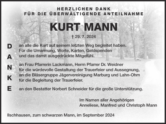 Traueranzeige von Kurt Mann von Giessener Allgemeine, Alsfelder Allgemeine