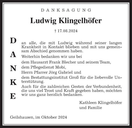 Traueranzeige von Ludwig Klingelhöfer von Rabenauer Zeitung