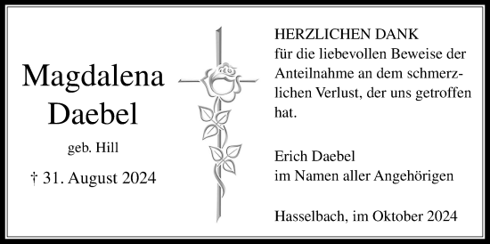 Traueranzeige von Magdalena Daebel von Usinger Anzeigenblatt