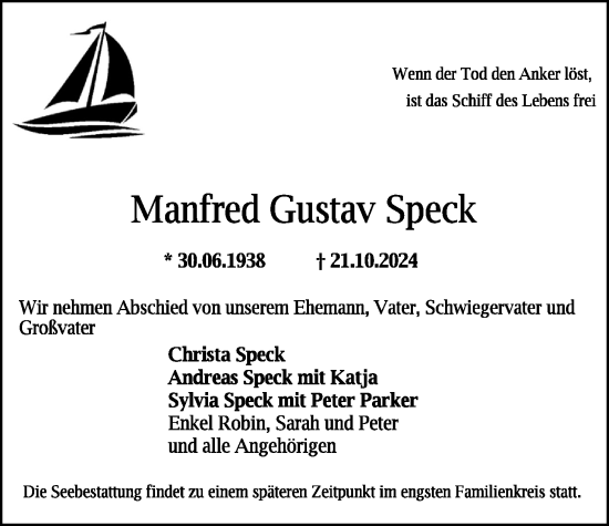 Traueranzeige von Manfred Gustav Speck von Bad Vilbel/Karben