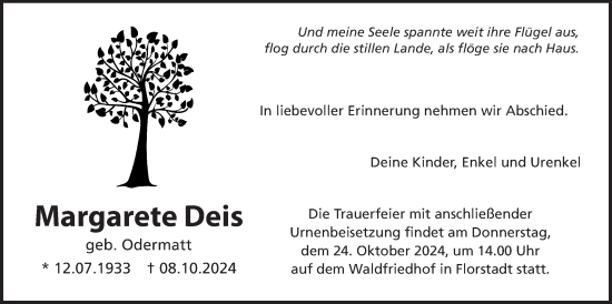 Traueranzeige von Margarete Deis von Wetterauer Zeitung