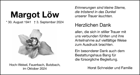 Traueranzeige von Margot Löw von Wetterauer Zeitung, Butzbacher Zeitung