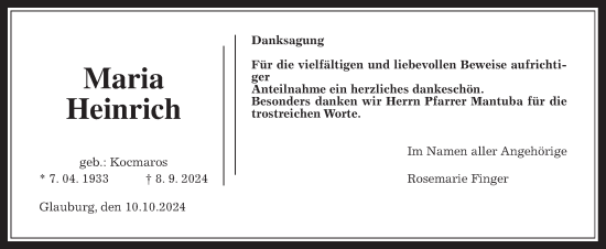 Traueranzeige von Maria Heinrich von Kreis-Anzeiger