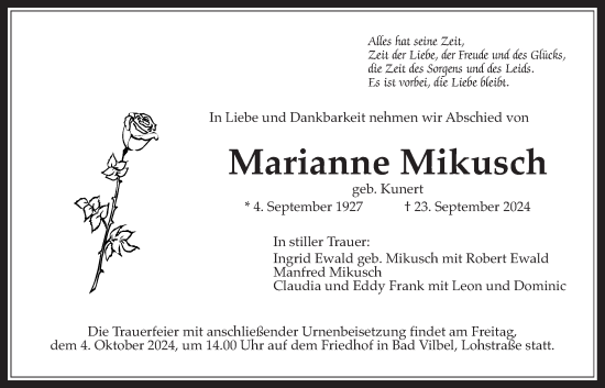 Traueranzeige von Marianne Mikusch von Bad Vilbel/Karben