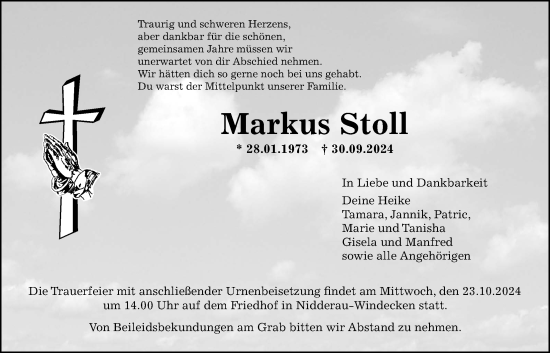 Traueranzeige von Markus Stoll von Wetterauer Zeitung