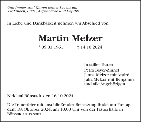 Traueranzeige von Martin Melzer von Wetterauer Zeitung