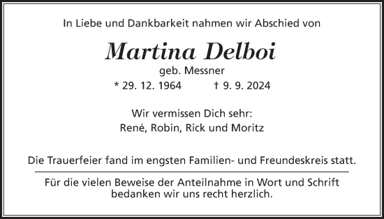 Traueranzeige von Martina Delboi von Wetterauer Zeitung