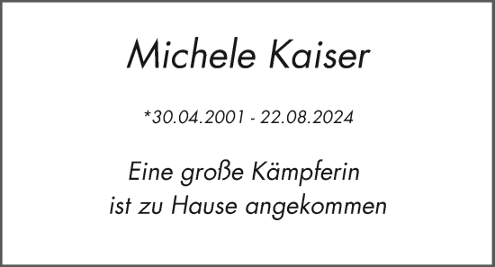 Traueranzeige von Michele Kaiser von Oberhessische Zeitung