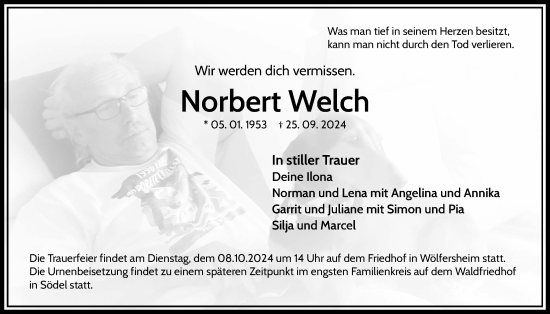 Traueranzeige von Norbert Welch von Wetterauer Zeitung