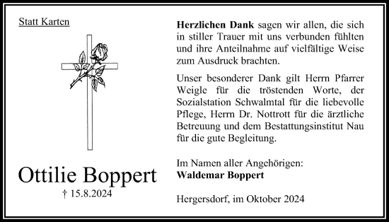 Traueranzeige von Ottilie Boppert 