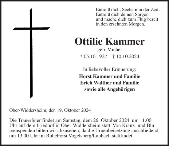Traueranzeige von Ottilie Kammer von Kreis-Anzeiger