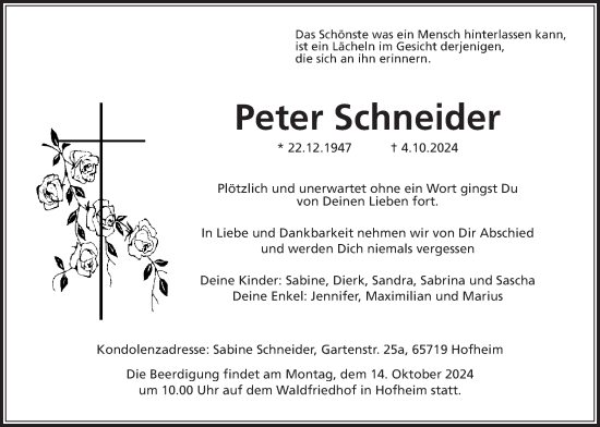 Traueranzeige von Peter Schneider 