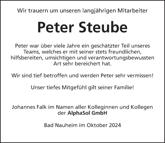 Traueranzeige von Peter Steube von Wetterauer Zeitung