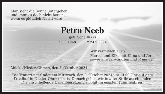 Traueranzeige von Petra Neeb von Giessener Allgemeine, Alsfelder Allgemeine