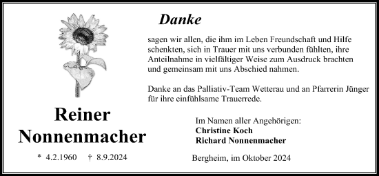 Traueranzeige von Reiner Nonnenmacher von Kreis-Anzeiger