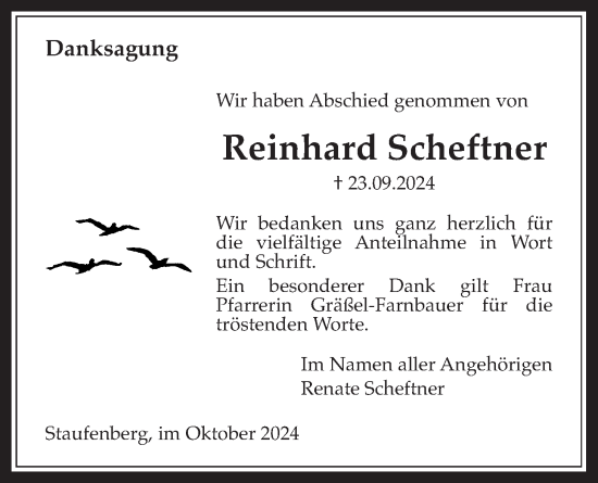 Traueranzeige von Reinhard Scheftner von Giessener Allgemeine, Alsfelder Allgemeine