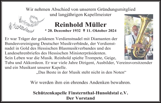 Traueranzeige von Reinhold Müller von Usinger Anzeiger