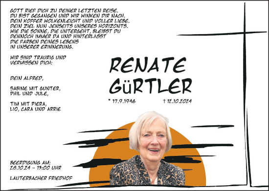 Traueranzeige von Renate Gürtler von Lauterbacher Anzeiger