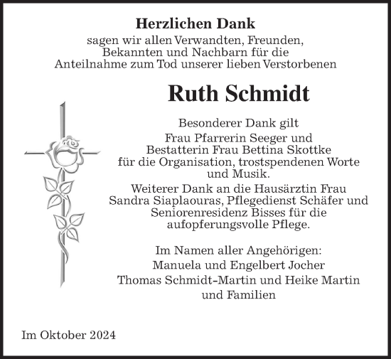 Traueranzeige von Ruth Schmidt von Wetterauer Zeitung
