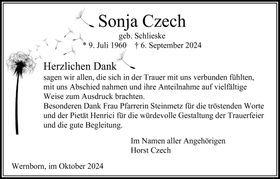 Traueranzeige von Sonja Czech von Usinger Anzeigenblatt